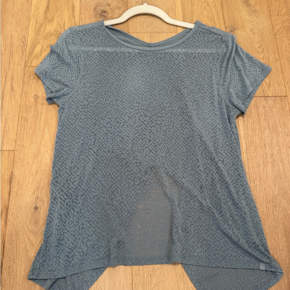 Blue Lululemon Asymmetrical Sheer Short Sleeve Shirt with Open Back